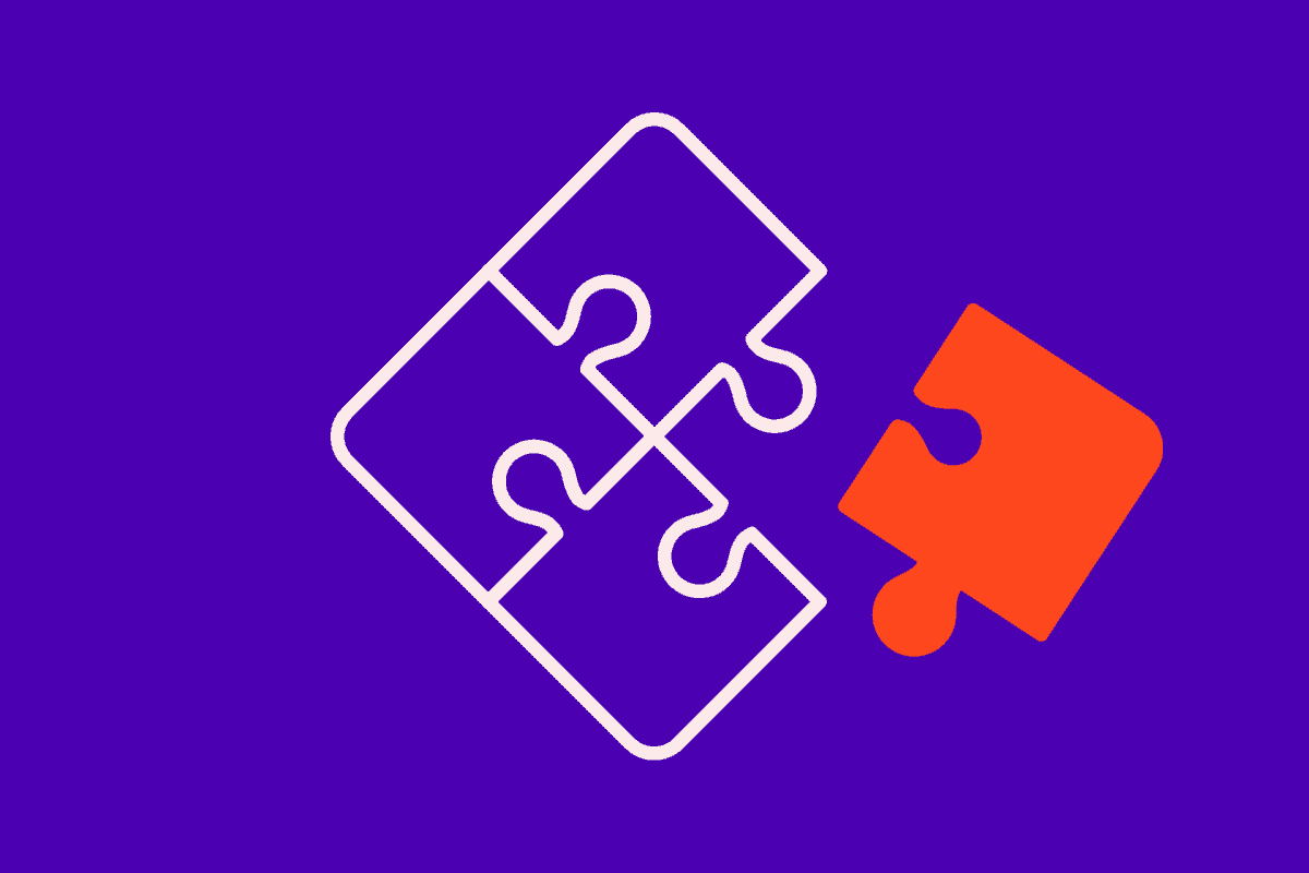 Illustration of a jigsaw puzzle with one piece in orange, to accompany an article about plugin safety and WordPress experts managing website security